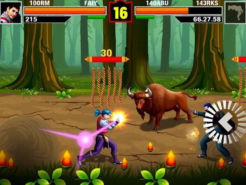 Bison Brawl Forest Fight Gameplay Screenshot
